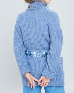 Manoush Gilets Et Cardigans|Gilet en Mohair & Laine mélangés Ceinture Pampille bleu