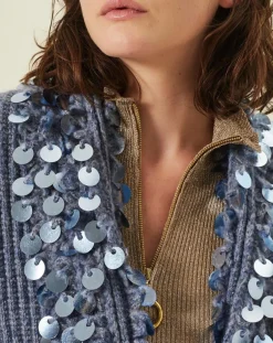 Manoush Gilets Et Cardigans|Gilet en Mohair & Laine mélangés Ceinture Pampille bleu