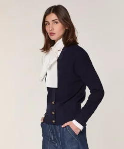 Rodier Gilets Et Cardigans|Gilet Ksenia 100% laine cache-coeur boutons bleu marine