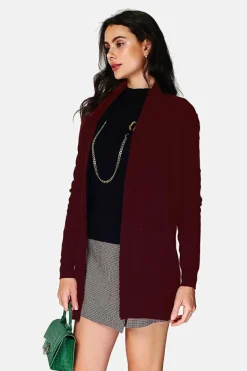 Assuili Gilets Et Cardigans|Gilet long en Cachemire mélangé col châle bordeaux