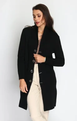 Assuili Gilets Et Cardigans|Gilet long en Cachemire mélangé col châle fourré thermique noir