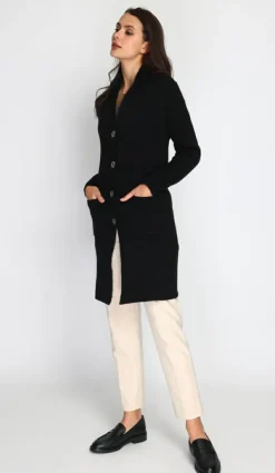 Assuili Gilets Et Cardigans|Gilet long en Cachemire mélangé col châle fourré thermique noir