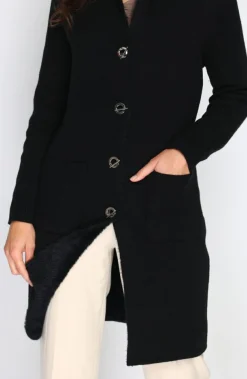 Assuili Gilets Et Cardigans|Gilet long en Cachemire mélangé col châle fourré thermique noir