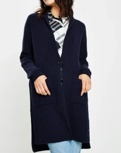 Marc O'Polo Gilets Et Cardigans|Gilet long en Laine mélangée bleu marine