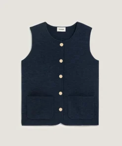 Rodier Gilets Et Cardigans|Gilet Maëva 100% laine sans manches milano bleu denim