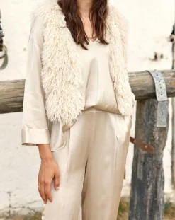 Lauren Vidal Gilets Et Cardigans|Gilet sans manches en fausse fourrure Moka crème