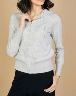 Cashmere Tribu Gilets Et Cardigans|Gilet zippé à capuche en Laine & Cachemire Erica gris chiné clair