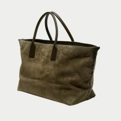 Bottega Veneta Sacs|Grand cabas en Velours de Cuir kaki - 33x45x20 cm