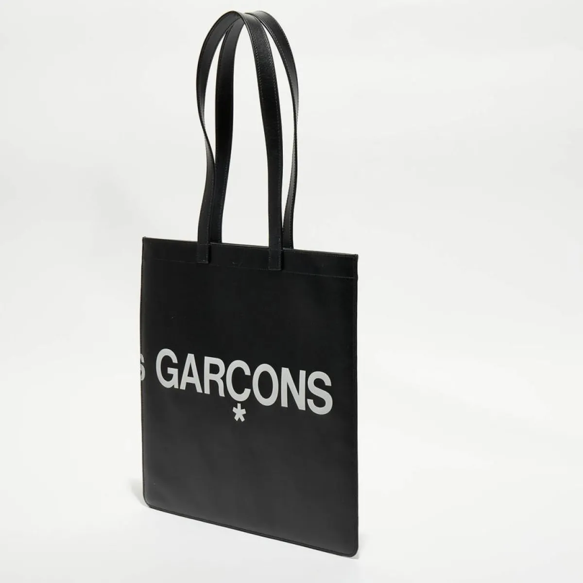 Comme des Garçons Sacs|Grand sac fourre-tout en Cuir avec logo noir - 33x36x0.5 cm