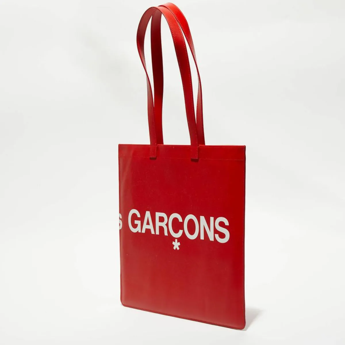 Comme des Garçons Sacs|Grand sac fourre-tout en Cuir avec logo rouge - 33x36x0.5 cm