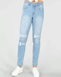 Derhy Jeans|Jean Dejeuner décousu délavé bleu pétrole