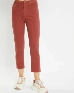 Galeries Lafayette Jeans|Jean délavé en Toile de coton 7/8 marron
