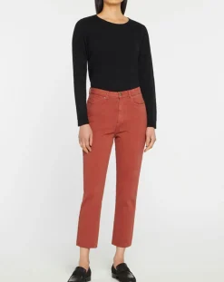 Galeries Lafayette Jeans|Jean délavé en Toile de coton 7/8 marron
