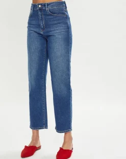 Esprit Jeans|Jean Droit taille haute élastique bleu moyen