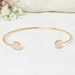 Moonstone Bracelets|Jonc Rosy Quartz en laiton doré
