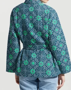 Garance Paris Vestes, Blousons|Kimono ceinturé Nougat imprimé bleu/vert