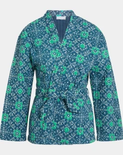 Garance Paris Vestes, Blousons|Kimono ceinturé Nougat imprimé bleu/vert