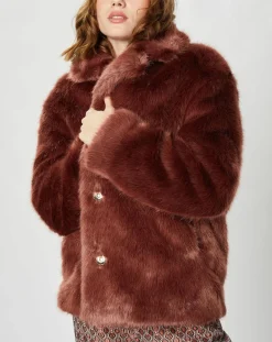 Manoush Manteaux|Manteau court en Fausse Fourrure Bijou choco