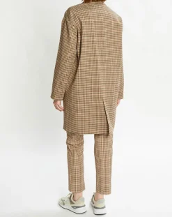 Scotch & Soda Manteaux|Manteau droit double boutonnage à carreaux beige/marron