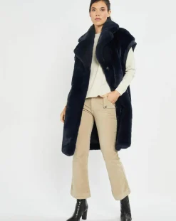 Lauren Vidal Manteaux|Manteau en Fausse Fourrure Luna bleu foncé