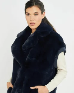 Lauren Vidal Manteaux|Manteau en Fausse Fourrure Luna bleu foncé