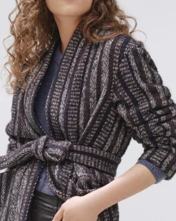 Caroll Manteaux|Manteau en Laine mélangée Vivia à rayures marine/blanc/marron