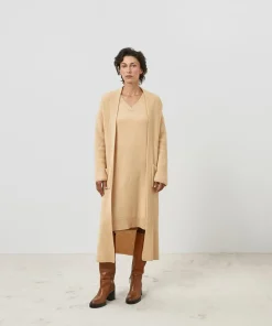 Rodier Manteaux|Manteau Lily-Rose long 100% Cachemire ceinture beige chiné