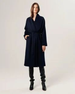 Rodier Manteaux|Manteau Élise long bleu nuit