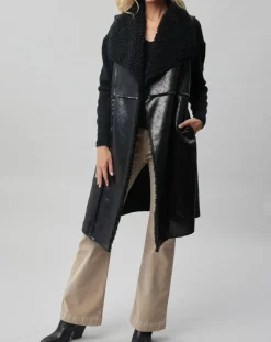 Lauren Vidal Manteaux|Manteau sans manches en fausse peau lainée Vogue noir