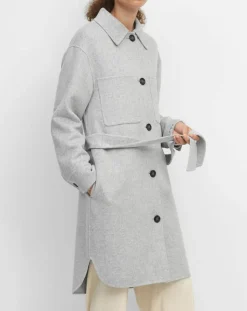 Marc O'Polo Manteaux|Manteau surchemise en Laine mélangée à ceinture gris clair