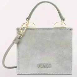 Furla Sacs|Micro Sac à main en Velours de Cuir Ligne Future argenté 11.0x9.5x7.5 cm
