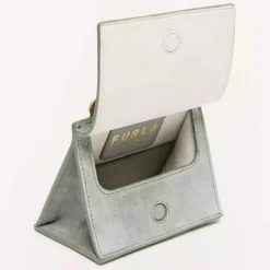 Furla Sacs|Micro Sac à main en Velours de Cuir Ligne Future argenté 11.0x9.5x7.5 cm