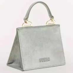 Furla Sacs|Micro Sac à main en Velours de Cuir Ligne Future argenté 11.0x9.5x7.5 cm