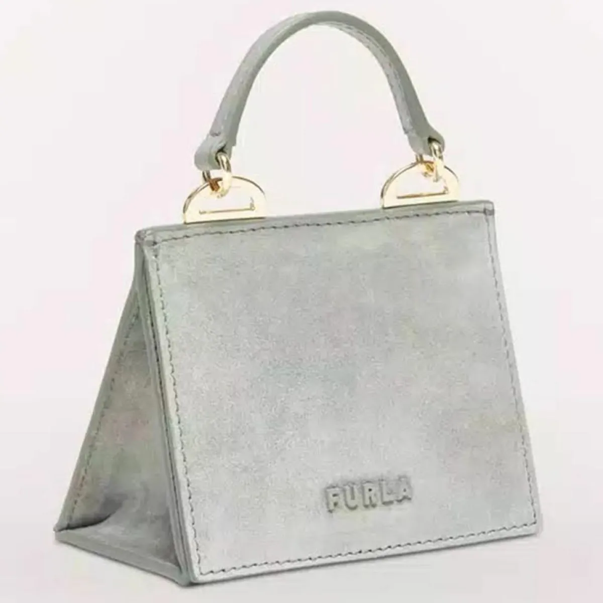 Furla Sacs|Micro Sac à main en Velours de Cuir Ligne Future argenté 11.0x9.5x7.5 cm