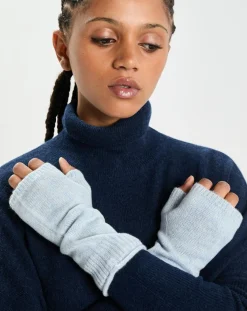 Cashmere Tribu Gants, Moufles|Mitaines 100% Cachemire poignets en côtes Mindy icy blue