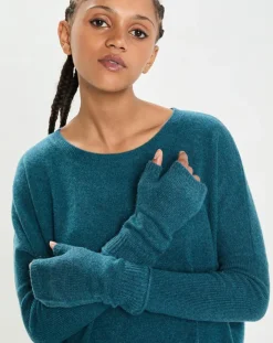 Cashmere Tribu Gants, Moufles|Mitaines 100% Cachemire poignets en côtes Mindy heathered teal