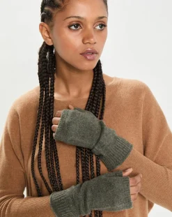 Cashmere Tribu Gants, Moufles|Mitaines 100% Cachemire poignets en côtes Mindy kaki
