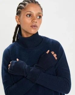 Cashmere Tribu Gants, Moufles|Mitaines 100% Cachemire poignets en côtes Mindy navy