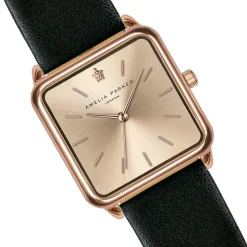 Amelia Parker Montres|Montre Femme Gold Plaza en Cuir noire