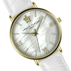 Amelia Parker Montres|Montre Femme Pearl of the Sea en Cuir blanche