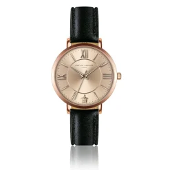 Amelia Parker Montres|Montre Femme Petite Rose en Cuir noire