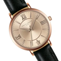 Amelia Parker Montres|Montre Femme Petite Rose en Cuir noire