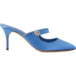 Manolo Blahnik Sandales À Talons|Mules en Satin Camparimu bleues - Talon 7 cm