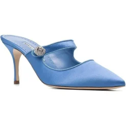 Manolo Blahnik Sandales À Talons|Mules en Satin Camparimu bleues - Talon 7 cm