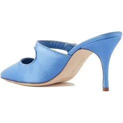 Manolo Blahnik Sandales À Talons|Mules en Satin Camparimu bleues - Talon 7 cm