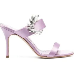 Manolo Blahnik Sandales Plates|Mules en Satin Chivela lilas - Talon 9 cm