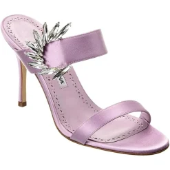 Manolo Blahnik Sandales Plates|Mules en Satin Chivela lilas - Talon 9 cm