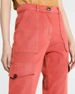 Galeries Lafayette Pantalons|Pantalon cargo en Twill de Coton recyclé Robin rouge foncé