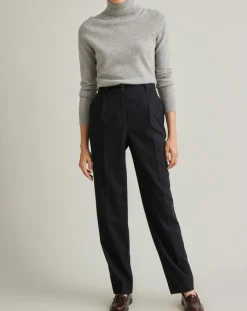 Cyrillus Pantalons|Pantalon carotte en Flanelle Laine mélangée bleu foncé