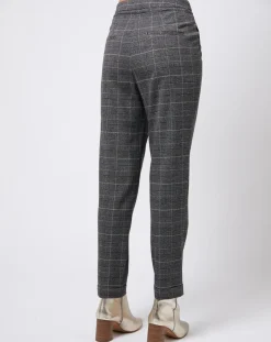 Esprit Pantalons|Pantalon carotte Prince de Galles lurex gris